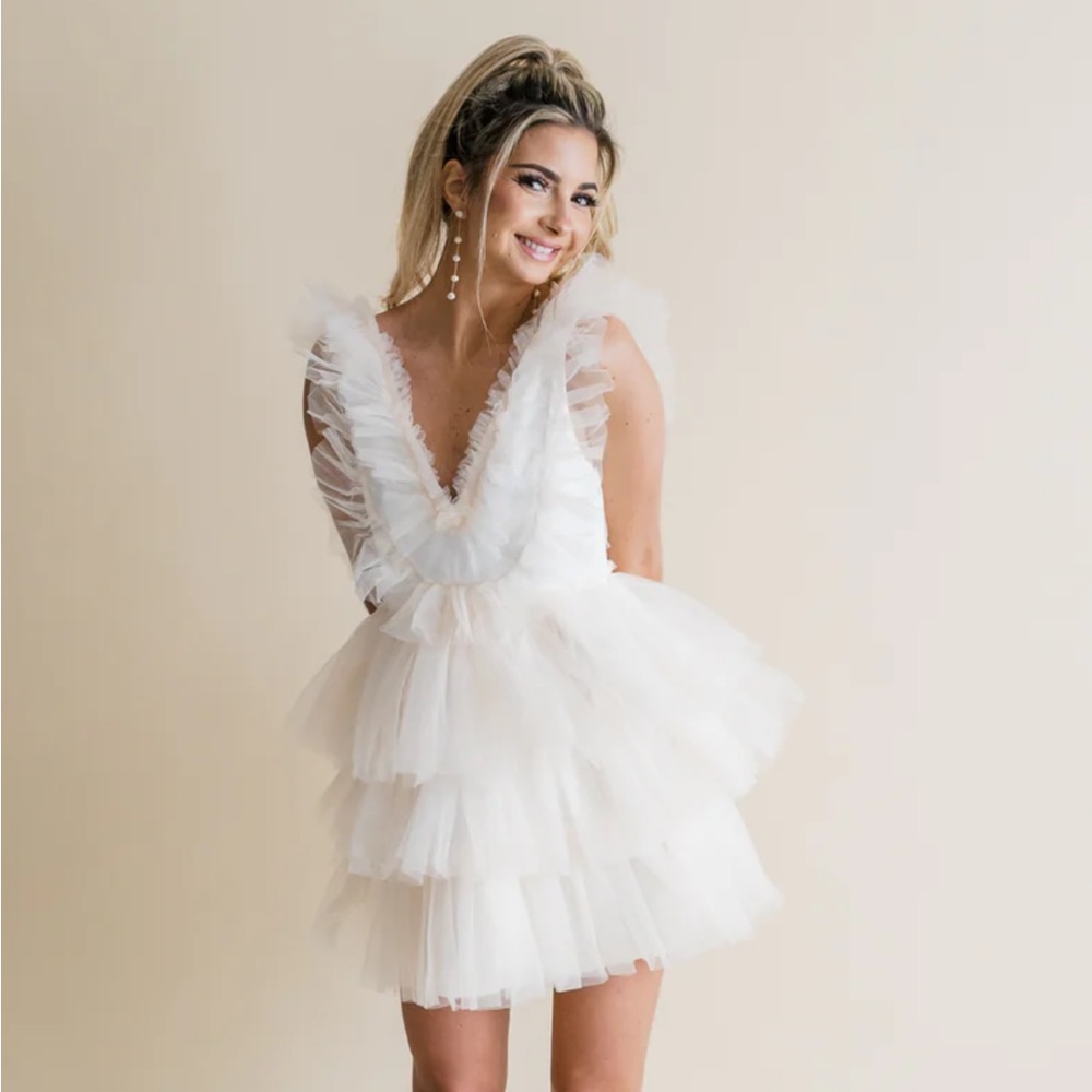 Ruffle Tulle Bridal Mini Dress